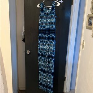 Blue & Black Geometric Maxi Jumpsuit